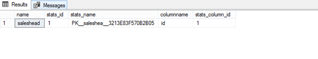  select t.name,s.stats_id,s.name stats_name,c.name columnname,c.column_id  stats_column_id 
 from sys.stats s 
 inner join sys.stats_columns sc on s.object_id = sc.object_id and s.stats_id = sc.stats_id
 inner join sys.columns c on sc.object_id = c.object_id and sc.column_id = c.column_id
 inner join sys.tables t on t.object_id=sc.object_id
 where object_name(s.object_id) = 'saleshead'
 order by s.stats_id, sc.column_id; 