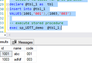 Table Type and Table Valued Parameters