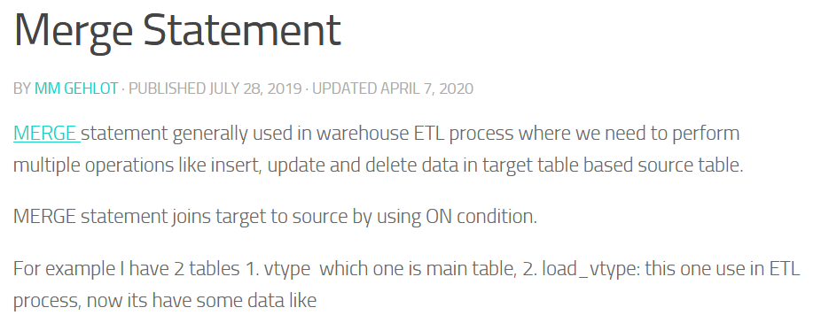 What Is The Need Of Merge Statement In Sql